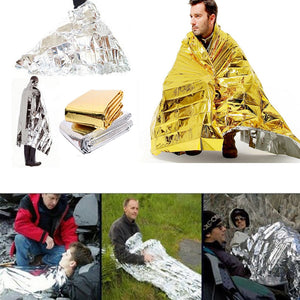 Outdoor Water Proof Emergency Survival Rescue Blanket Foil Thermal Space First Aid Sliver Rescue Curtain Military Blanket Tool